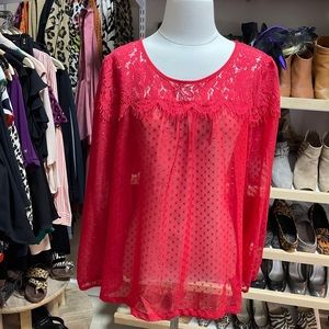 Beautiful sheer red top with lace